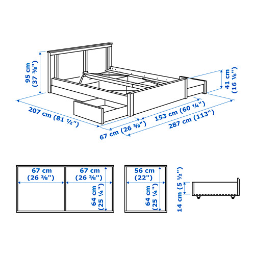 SONGESAND bed frame with 4 storage boxes