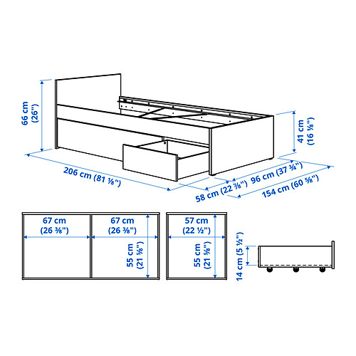 VIHALS bed frame with 2 storage boxes