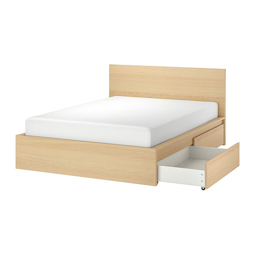 MALM, bed frame, high, w 4 storage boxes