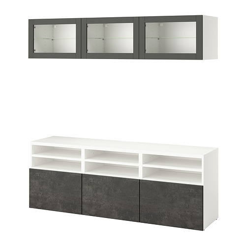 BESTÅ, sjónvarpshirsla með glerhurðum