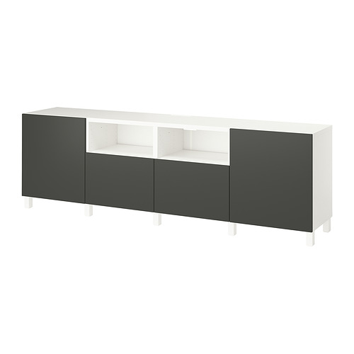 BESTÅ, sjónvarpsbekkur m/hurðum og skúffum