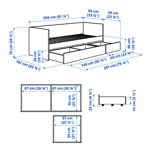 VIHALS day-bed frame with storage
