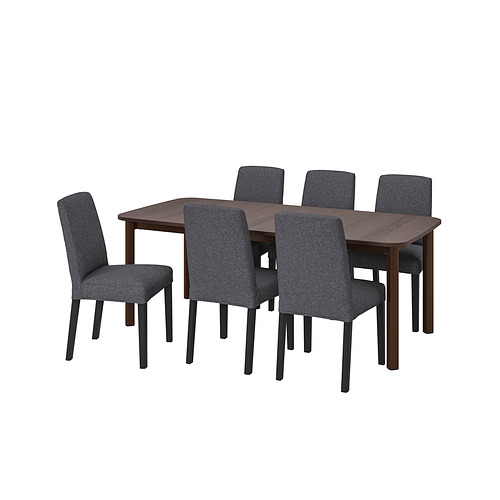 STRANDTORP/BERGMUND, borð og sex stólar