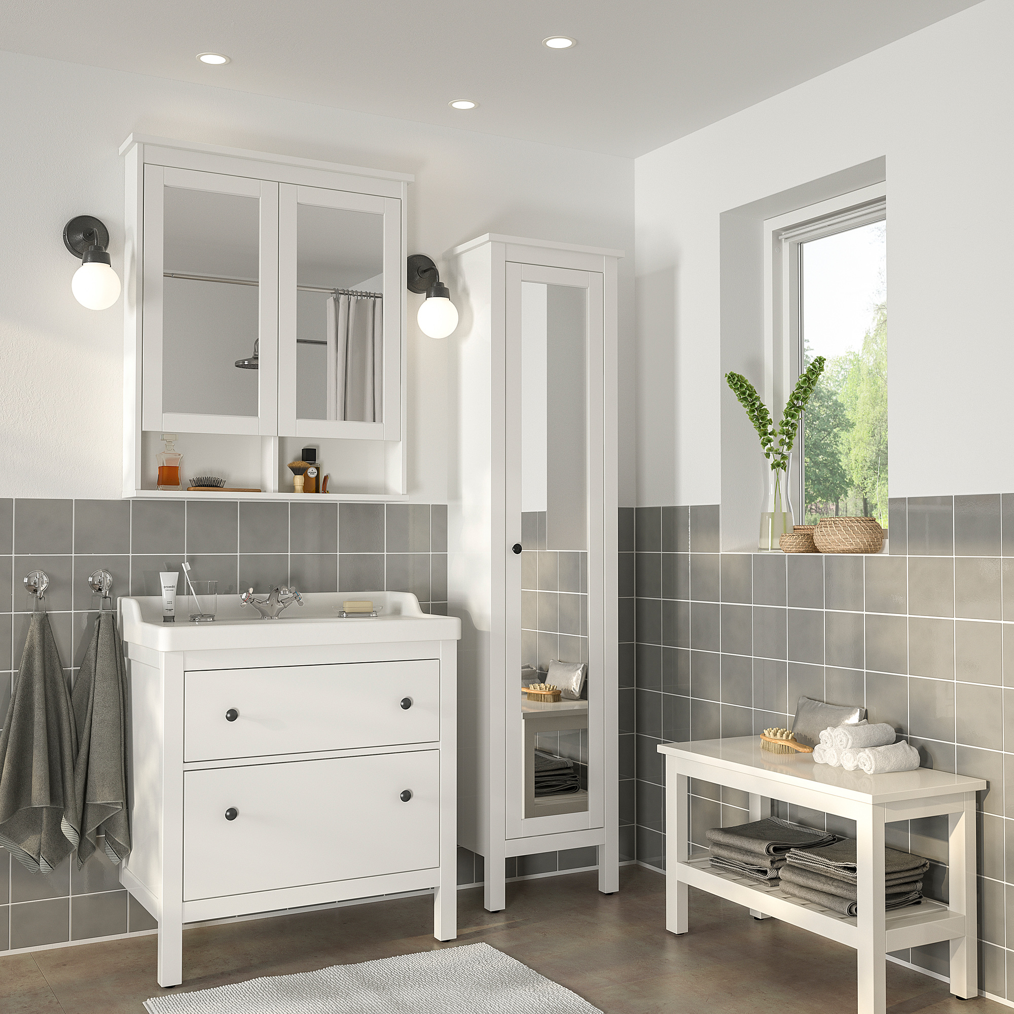 HEMNES/RÄTTVIKEN bathroom furniture, set of 5