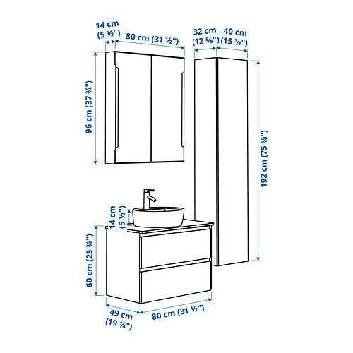 GODMORGON/TOLKEN/TÖRNVIKEN bathroom furniture, set of 6