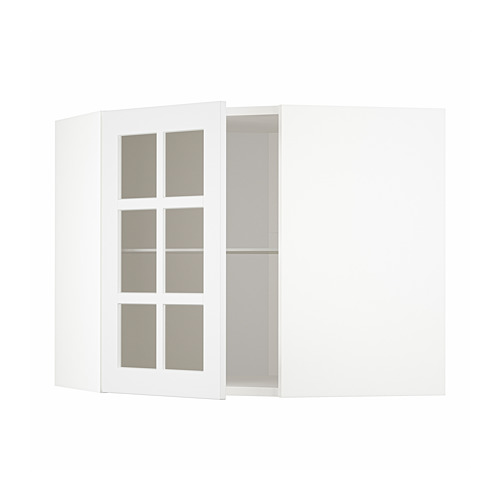 METOD, corner wall cab w shelves/glass dr