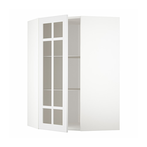 METOD corner wall cab w shelves/glass dr