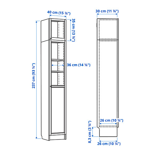 BILLY/OXBERG bookcase w hght ext ut/pnl/glss drs