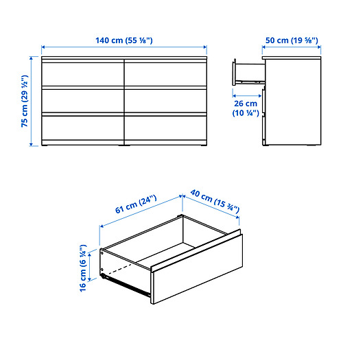 STORKLINTA kommóða, sex skúffur