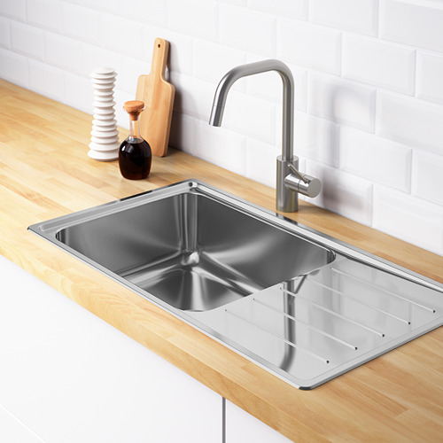 VATTUDALEN, inset sink, 1 bowl with drainboard