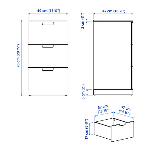 NORDLI chest of 3 drawers