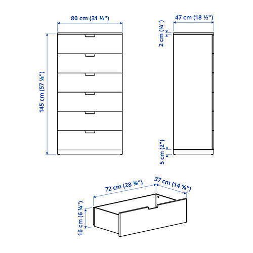 NORDLI kommóða, sex skúffur