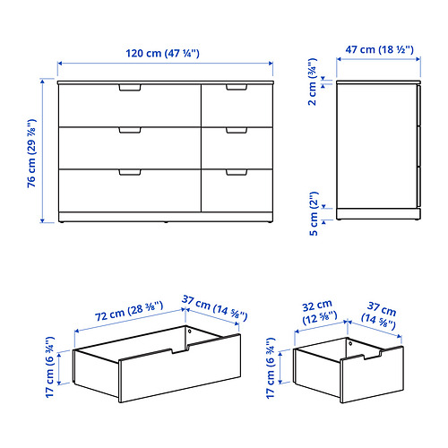 NORDLI kommóða, sex skúffur