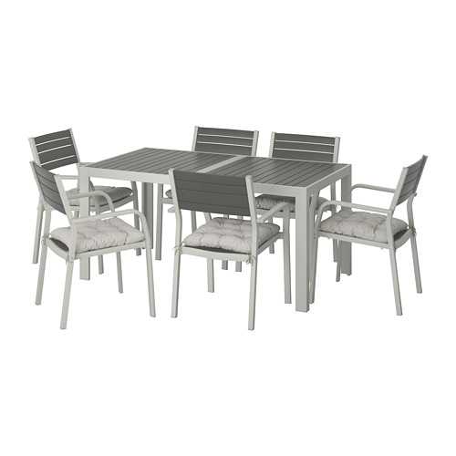SJÄLLAND, table+6 chairs w armrests, outdoor