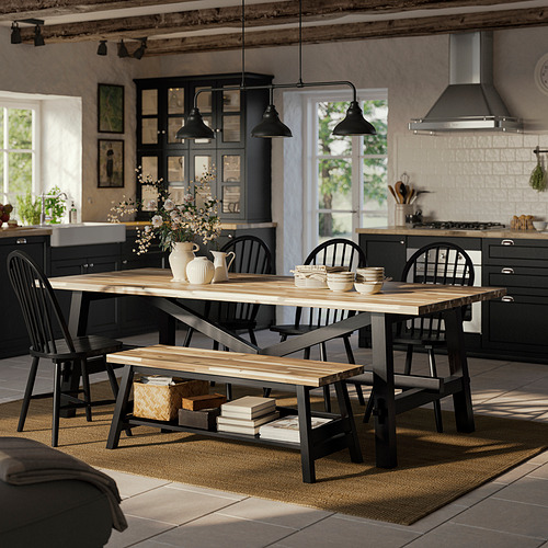 SKOGSTA/SKOGSTA, borð, fjórir stólar og bekkur