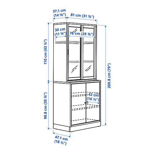 TONSTAD storage comb w sliding glass doors