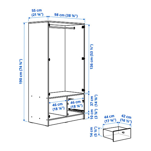 VILHATTEN wardrobe with 2 doors and 2 drawers