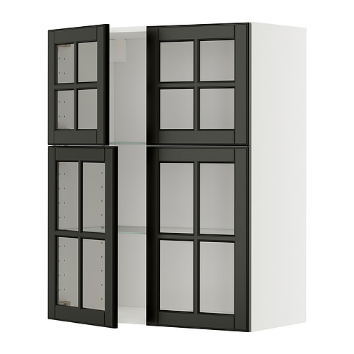 METOD, veggskápur með hillum/4 glerhurðum