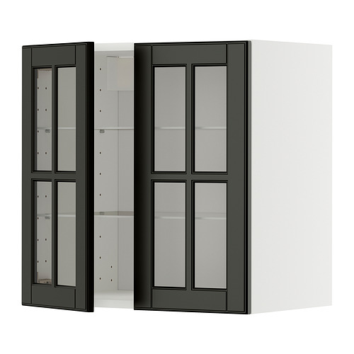 METOD wall cabinet w shelves/2 glass drs