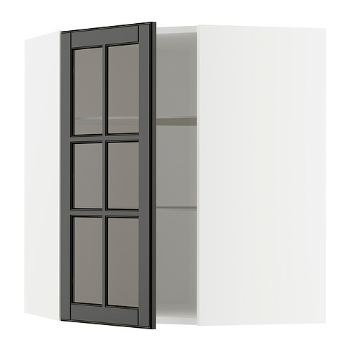 METOD corner wall cab w shelves/glass dr