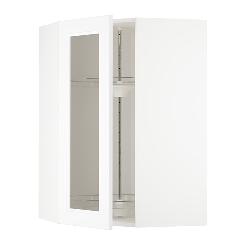 METOD, veggskápur í horn m/snúanl hi/glhu