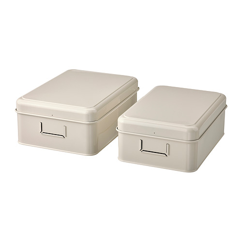 PLOGFÅRA, storage box with lid, set of 2