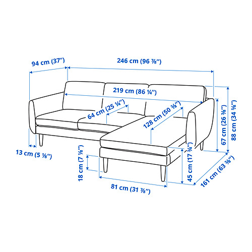 SMEDSTORP 3-seat sofa with chaise longue