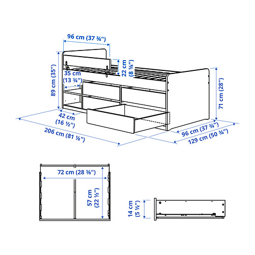 SLÄKT/NATTAPA bed frm w strg+guard rl+slat bd bse
