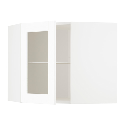 METOD corner wall cab w shelves/glass dr