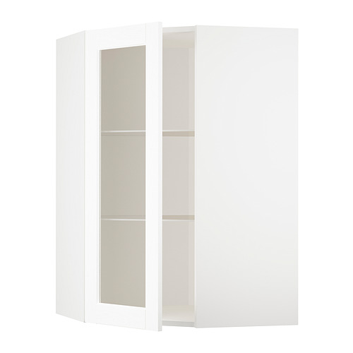 METOD corner wall cab w shelves/glass dr
