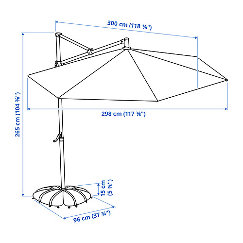 HISSÖ/IGGÖN parasol, hanging with base