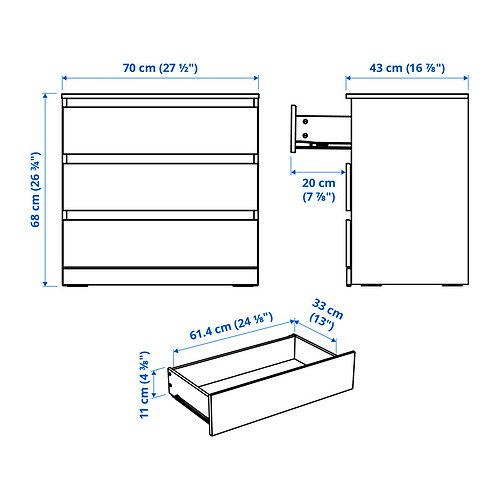 LILLBERGET chest of 3 drawers