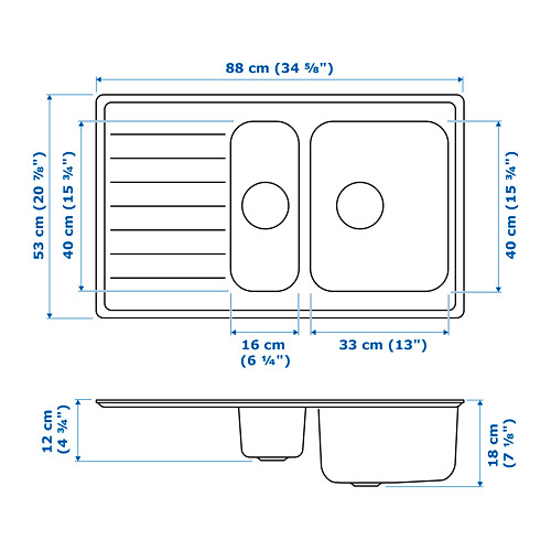 VATTUDALEN inset sink, 1 ½ bowl w drainboard