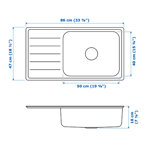 VATTUDALEN inset sink, 1 bowl with drainboard