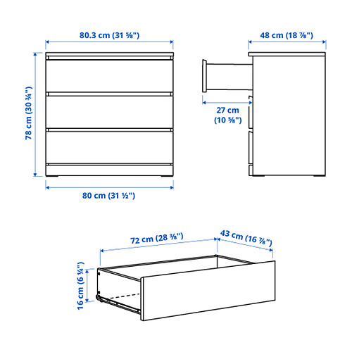 MALM chest of 3 drawers