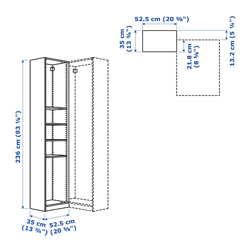 PAX, add-on corner unit with 4 shelves