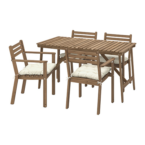 ASKHOLMEN, table+4 chairs w armrests, outdoor