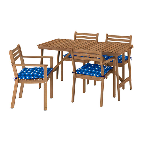 ASKHOLMEN, table+4 chairs w armrests, outdoor