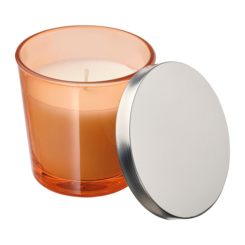 ASPSKOG, scented candle in glass with lid