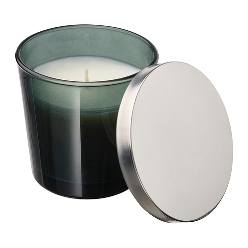 PÄRONTRÄD, scented candle in glass with lid