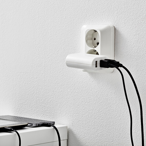 SMÅHAGEL, USB-hleðslutæki, þrjú tengi