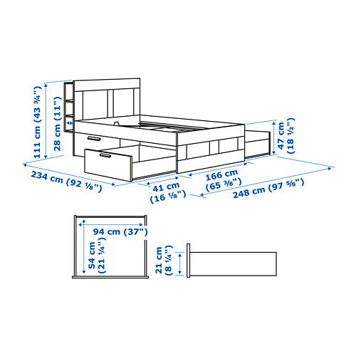 BRIMNES bed frame w storage and headboard