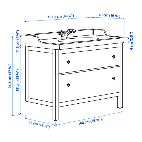 HEMNES/RUTSJÖN vaskaskápur/skúffur/handlaug/blt.