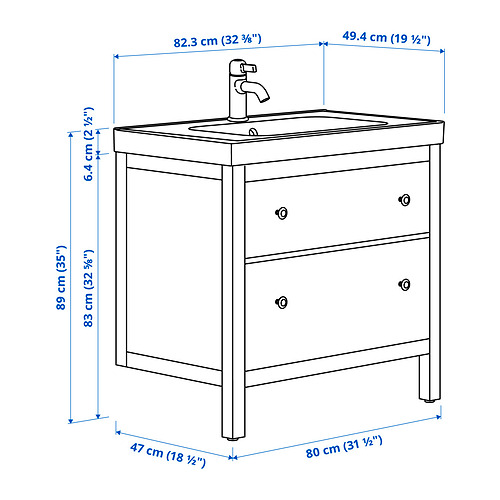 HEMNES/ORRSJÖN wash-stnd w drawers/wash-basin/tap