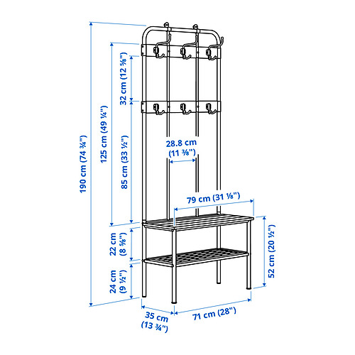 NIPÅSEN coat rack and bench w shoe storage