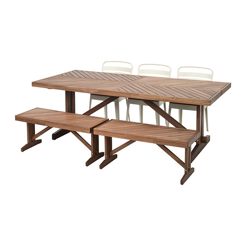 NORRMANSÖ/NORRMANSÖ, table+3 chairs+2 benches