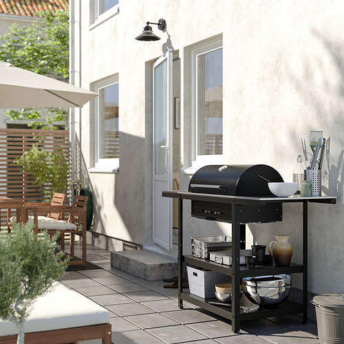 GRILLSKÄR, charcoal barbecue w 2 side tables