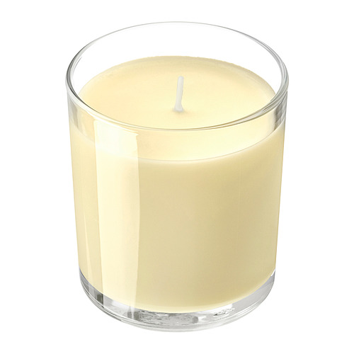 LOTSFÅGEL, scented candle in glass