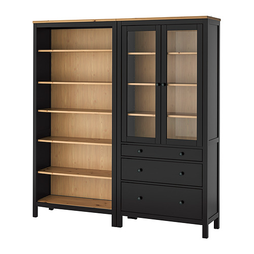HEMNES, hirsla með hurðum/skúffum
