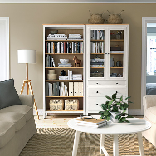 HEMNES, hirsla með hurðum/skúffum